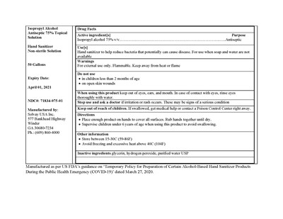 Isopropyl Alcohol Antiseptic 75 (Winder Label 50 Gallons)